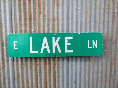 Auténtico letrero de metal LAGO de aluminio usado de 6 pulgadas X 24 pulgadas cabina Tiki Bar (O9C) Foto 1 de 4