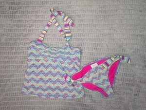 ROXY TANKINI 14 Blue RASHGUARD SWIMSUIT SUIT BLUE ISLAND TILES - Picture 1 of 6