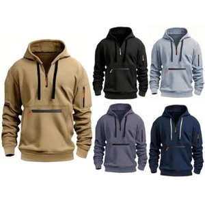 Men's Hooded Hoodie Zipper Multi-Pocket Pullover Jacket Sports Casual Sweatshirt - Picture 1 of 28