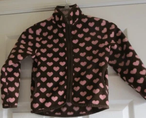 Girls 5 6 H&M heart jacket fleece pink brown Valentines lightweight windbreaker - Picture 1 of 3