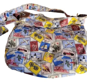 Vintage Postage Stamp Cloth Cross Body Crossbody Purse Travel Bag - Picture 1 of 12