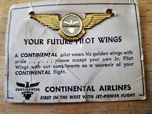 Continental Airlines Junior Future Pilot alas de metal en tarjeta original - Imagen 1 de 2
