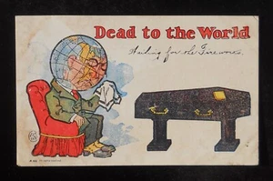 1900s COMIC Dead to the World Sobbing Globe Coffin Casket Postcard - Picture 1 of 2