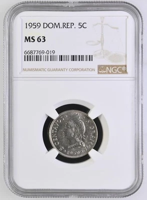 Dominican Republic 5 Centavos 1959 NGC MS 63 - Image 1 of 2
