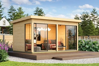 Gartenhaus Holz 38mm Poolhaus Holzhaus DICE 5 mit ALU-Schiebetür 433x308 cm - Bild 1 von 4