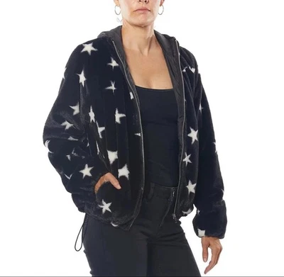 Jou Jou Black White Super Star Faux Fur Jacket  (Hoodie, size: Small) - Image 1 of 4