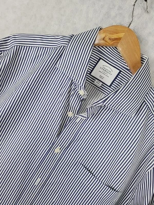 Camisa Charles Tyrwhitt Para Hombres 17 34 Azul Blanco Rayas Calce Ajustado Sin Hierro Vestido Foto 1 de 4