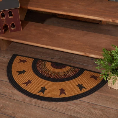 Heritage Farms Primitive Star Jute Yellow Accent Rug Half Circle W/ Pad 16.5"X33 - Image 1 of 4