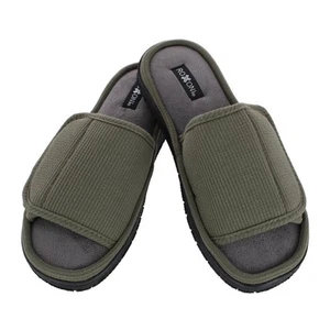 CTM Men's Supportive Open Toe Hook and Loop Slide Slippers - Picture 1 of 11