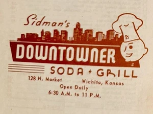Vtg 1950s SIDMAN’S Downtowner SODA & GRILL Wichita Kansas PAPER MENU Ticket - Picture 1 of 8