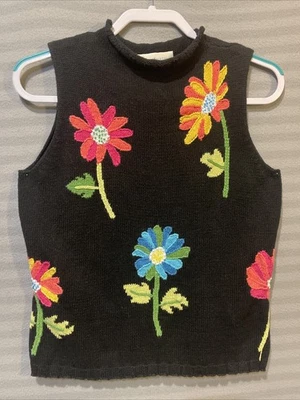 Свитер Susan Bristol размер M без рукавов черный с ручной вышивкой цветочный богемный бабушка - Изображение 1 из 4