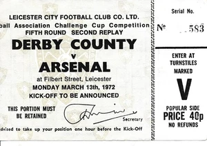 TICKET: LEICESTER CITY - Arsenal v Derby County (FA Cup 2nd Replay) 1971/1972 - Imagen 1 de 1