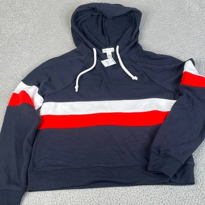 Tillys Sudadera con Capucha Recortada Para Mujer M Rojo Blanco Azul Rayas Pullover Inclinación Completa Suéter Foto 1 de 4