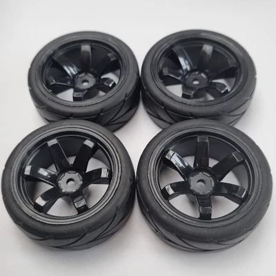 1/10 12mm Drive Hex RC Car Wheel Rubber 65mm Tyre Black Rim Set For Rally RC Car - Image 1 of 4