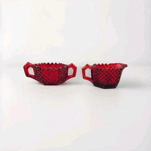 Westmoreland ENGLISH HOBNAIL RUBY RED* 2 1/4" HEXAGON CREAMER & SUGAR*E-H26 & 27 - Picture 1 of 4