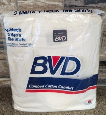 Винтажная мужская футболка BVD с круглым вырезом майка упаковка 3 шт. M 38-40 хлопок без усадки сделано в США - Изображение 1 из 2
