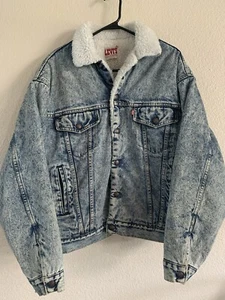Vintage Levi’s Truckers Jacket White Washed Denim Large 48” Chest Made In USA - Picture 1 of 12
