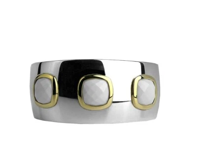 DAVID YURMAN ST. SILVER & 18K GOLD ALBION WHITE AGATE LARGE 35 mm BRACELET  14BA - Image 1 of 4