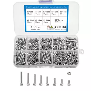 480Pcs Metric Bolt Assortment Kit, Hex Socket Head Cap Screws Bolts and Nuts ... - Picture 1 of 1
