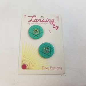 Vintage Lansing Two-Hole Buttons New Old Stock Blue Teal MCM Star Cut Gold Toned - Picture 1 of 5