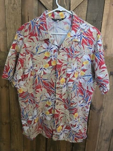 Camisa De Colección Paul Howard California Hombres L Hawaiana Floral Roja Beige Azul Abotonada - Imagen 1 de 5