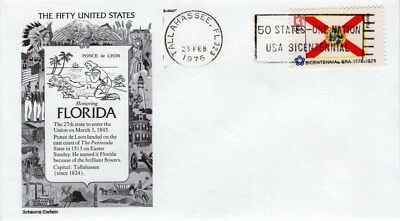 USPS FDC #1659 1976 13c Florida State Flag Aristocrat Cachet ST2153 - Image 1 of 2