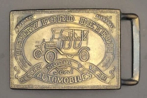 Henry Ford Detroit Model T Record Year Brass Color Belt Buckle Vintage - Picture 1 of 5