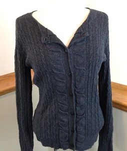 EDDIE BAUER Full Button Charcoal Gray Cable Knit Cardigan Sweater Women's Size M - Picture 1 of 10