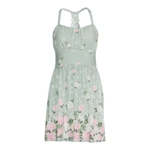 No Boundaries Juniors Sweetheart Border Print Dress Size S 3-5 Green Jade - Picture 1 of 5