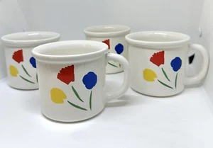 (4) VTG Pfalzgraff Marimekko Three Flowers Coffee Tea Cups 12 oz 3" MCM - Picture 1 of 12