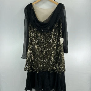 Tadashi Shoji Chiffon/Sequin Party Dress- Black/Gold- Style # 3T970M- Sz 14- NWT - Picture 1 of 8