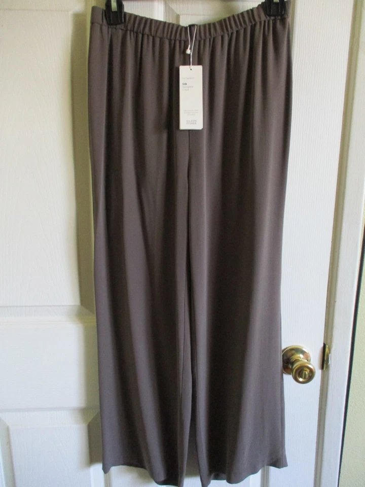 Eileen Fisher Sz L Mocha Silk Drawstring HAREM Ankle Slouchy Pants 2015