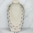 Chico's Triple Strand Black Wire Beaded Tiered Necklace