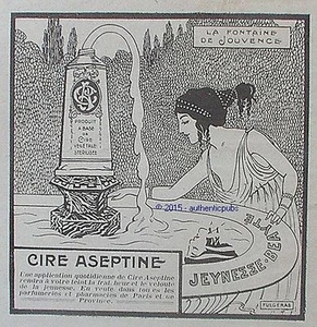 REKLAME WACHS ASEPTIN LA FONTAINE DE JOUVENCE VON 1919 FRANZÖSISCH AD PUB ART DECO - Bild 1 von 1