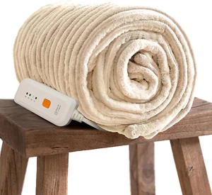 Electric Blanket Heated Throw 50''X60''- Ribbed Faux Fur Heated Blanket w/ 4 lvl - Picture 1 of 8