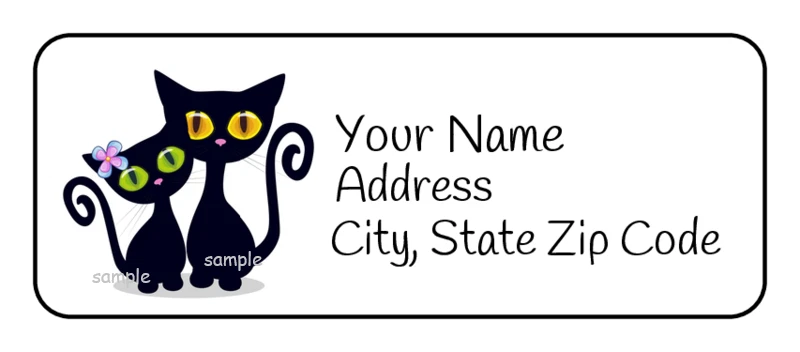 30 персонализированных этикеток с обратным адресом черные кошки, 2,625 дюйма x 1 дюйм, бирки, цветочный узор - Изображение 1 из 1
