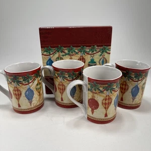 Certified International Noel Ornaments Coffee Mug Set 4 Christmas 5205 w Box - Picture 1 of 10