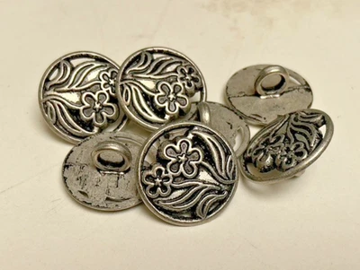 flowers buttons metal silver tone 5/8" shank 5 pcs - Image 1 of 4