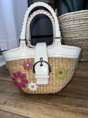 BOLSO COACH Y2K VINTAGE PAJA Y CUERO ROSA Y BLANCO Foto 1 de 4