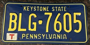 Keystone State Pennsylvania License Plate BLG-7605 Blue Yellow Car Auto ~1990s - Picture 1 of 4