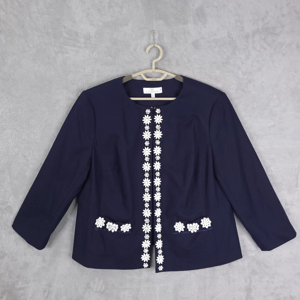 Chaqueta Blazer RVSP By Talbots Cuentas a Mano Mujer Talla 18W Azul Marino Bolsillo Frontal Abierto Foto 1 de 4