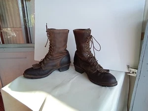 BOTAS LEÑADORAS EMPACADORAS MEDIANAS PARA HOMBRE DOBLE H H" TALLA 9 D" MARRÓN FLECOS CORDONES BONITAS - Imagen 1 de 15
