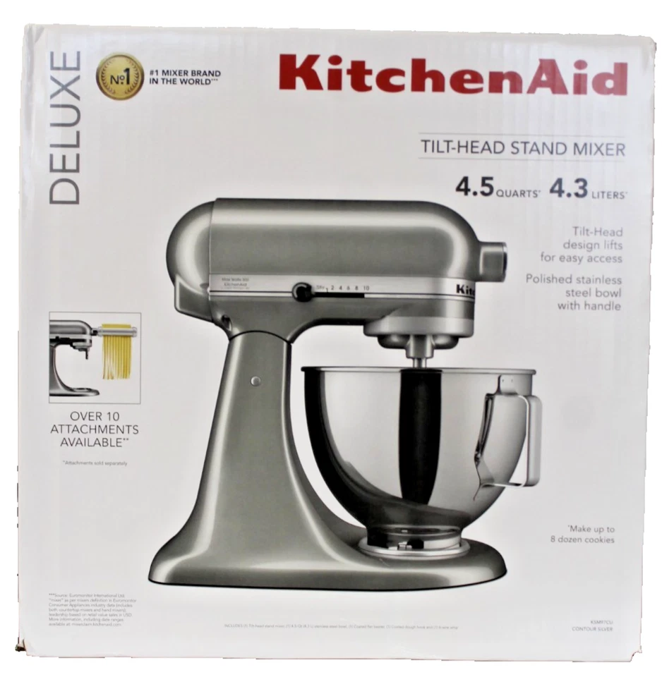 KitchenAid Deluxe 4.5 Quart Tilt Head Stand Mixer Contour Silver KSM97CU