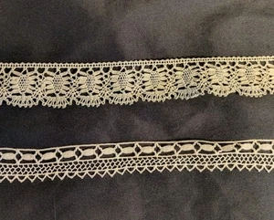 Dentelle ancienne, 2 bords dentelle au fuseau, 1,1m x 2 cm et 1,4m x 2,7 cm - Photo 1/7