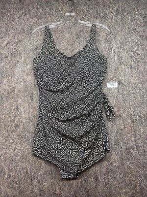 LL Bean Swimsuit Womens Faux Wrap UPF 40+ Ruched Black White Tank 18W - Image 1 of 4