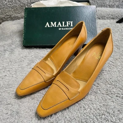 NEW VTG Rangoni Italian Leather Penny Loafer Heel Pumps Mustard Yellow 9.5B - Image 1 of 4