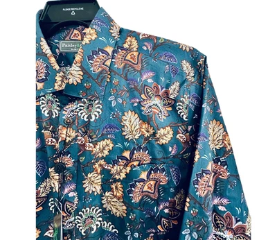 Camisa Paisley & Gris XL Verde Azulado Multi Floral Calce Ajustado Manga Larga Con Botones Nueva con Etiquetas 1 Foto 1 de 4