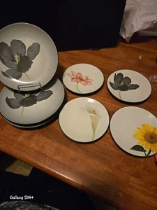 Noritake Colorwave Graphite Floral Accent Plates 4, and Appetizer Plates 4. - Picture 1 of 11