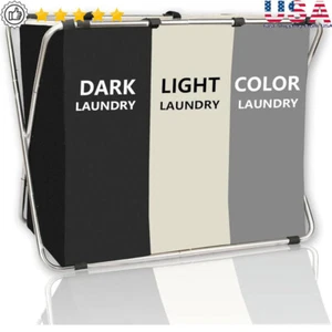 Collapsible 3 Section Laundry Basket Sorter Waterproof Storage Hamper Organizer - Bild 1 von 9