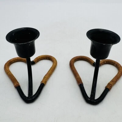 Boho Wrought Iron Taper Candle Holders Modern Heart Shaped Farmhouse Country - Image 1 of 4